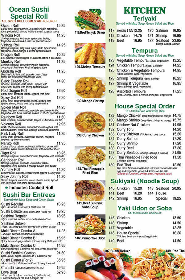 Ocean Sushi menu page 1