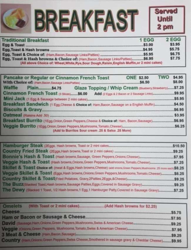 Bonnie Rae's Cafe menu page 1