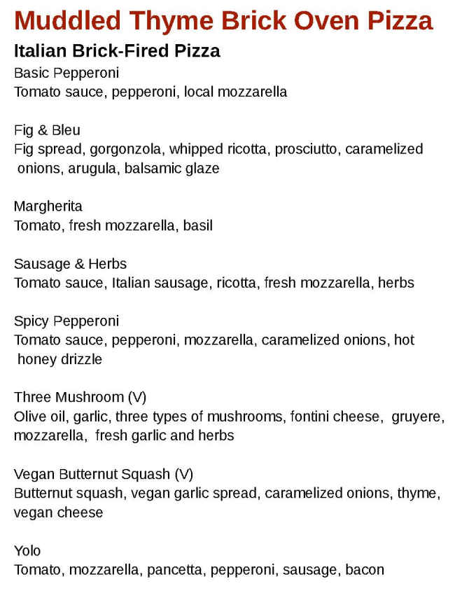 Muddled Thyme menu page 1