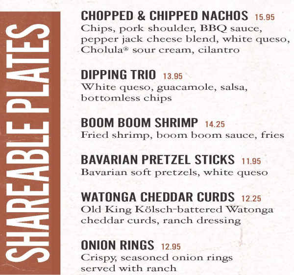 Bricktown Brewery menu page 1