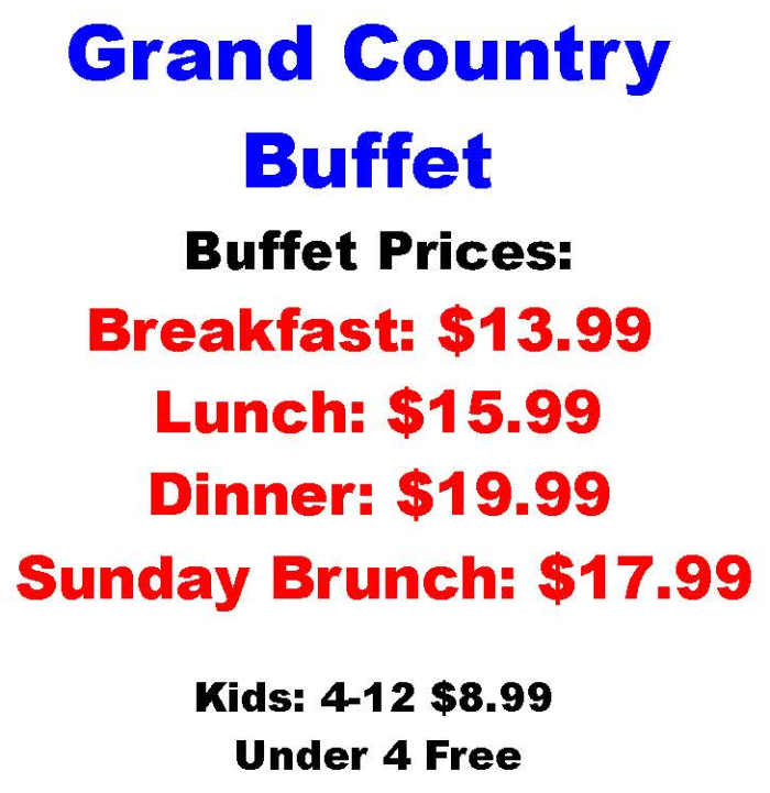 Grand Country Buffet menu page 1