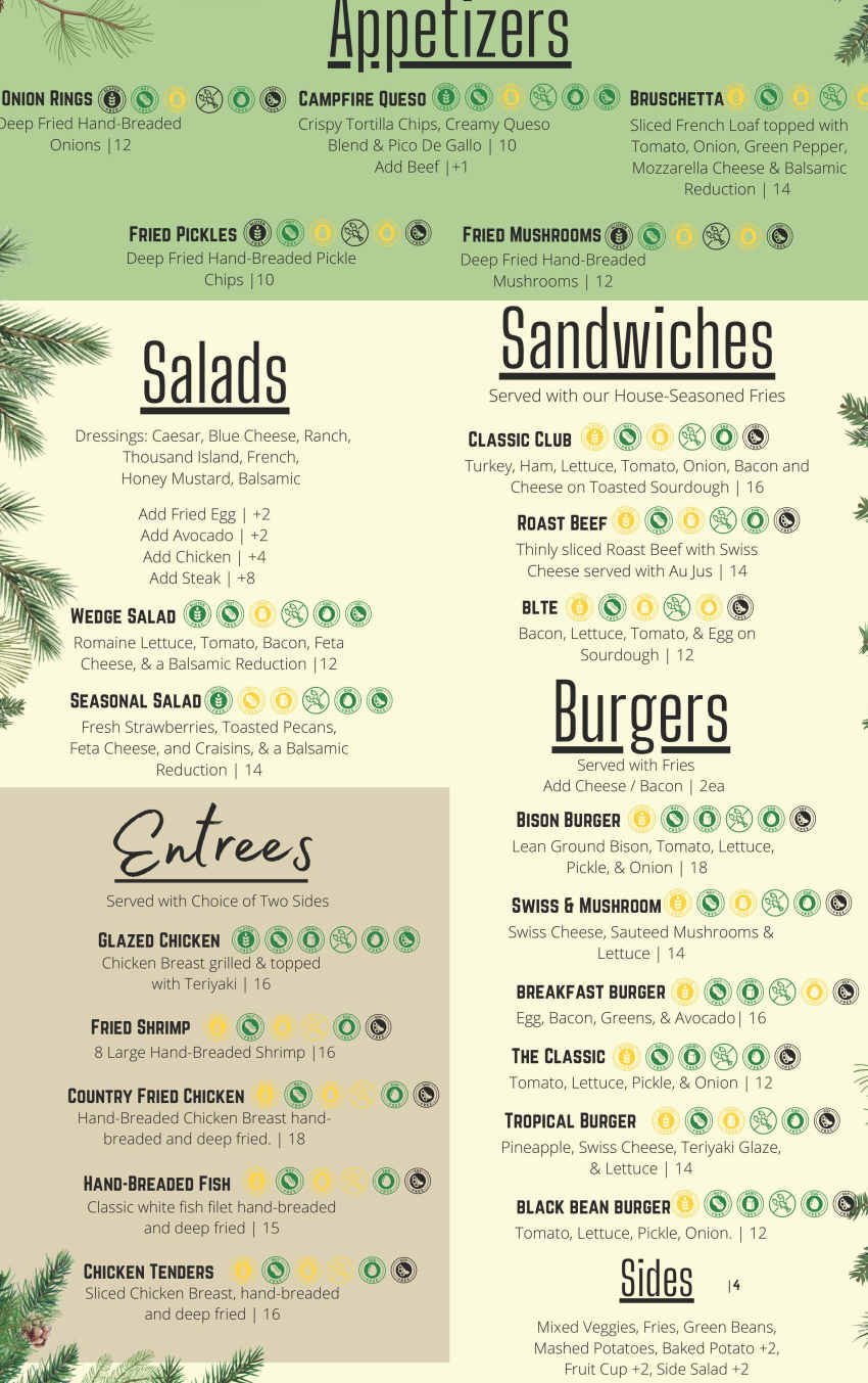 Summit Hidden Pines menu page 1