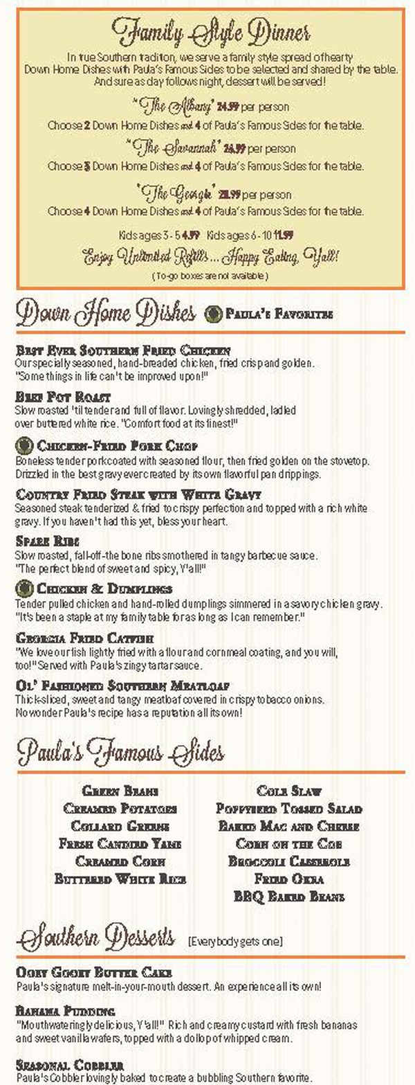 Paula Deen's Family Kitchen menu page 1