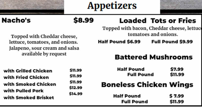 Shepherd's Grill menu page 1