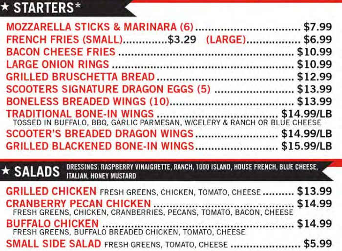 Scooter's Sports Grill menu page 1