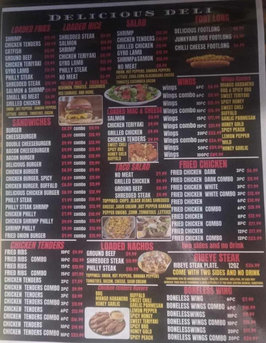 Delicious Deli menu page 1