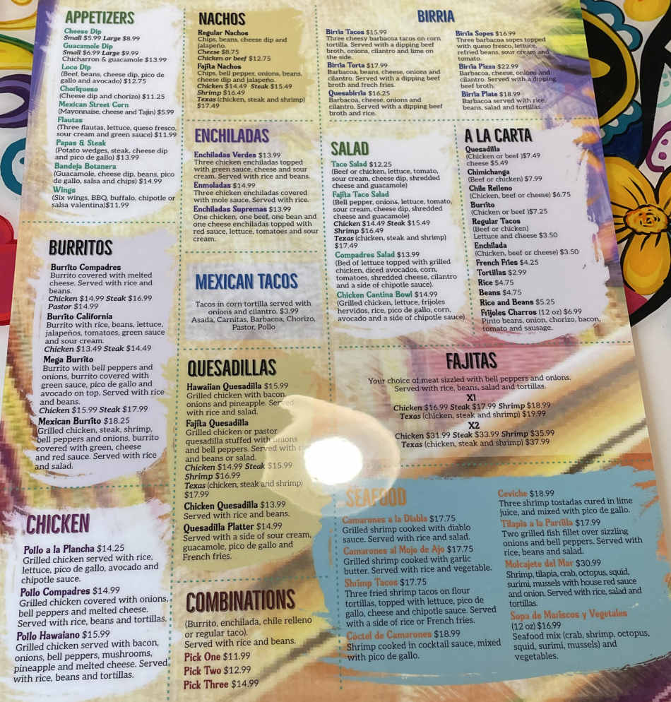 Compadres Taqueria & Grill menu page 1