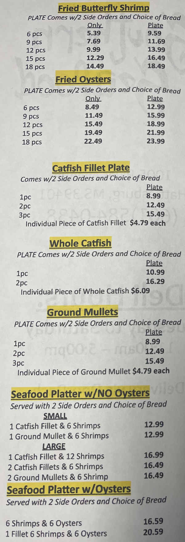 Southern Seafood Co menu page 1