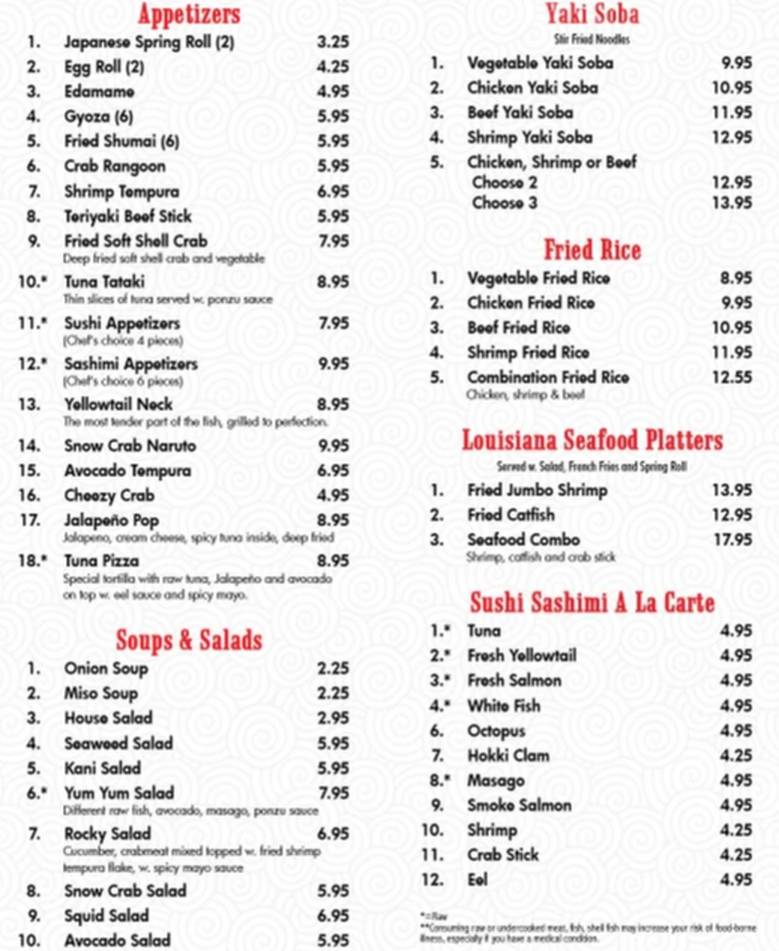 Yamato Japan menu page 1