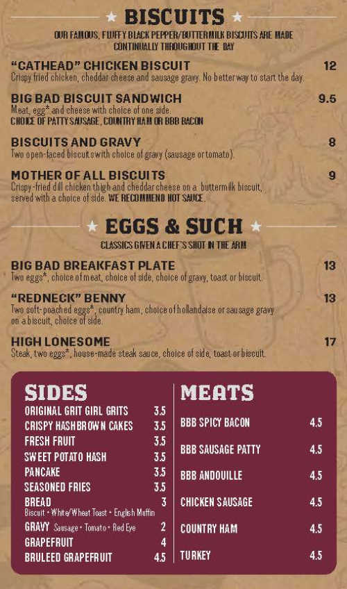 Big Bad Breakfast menu page 1