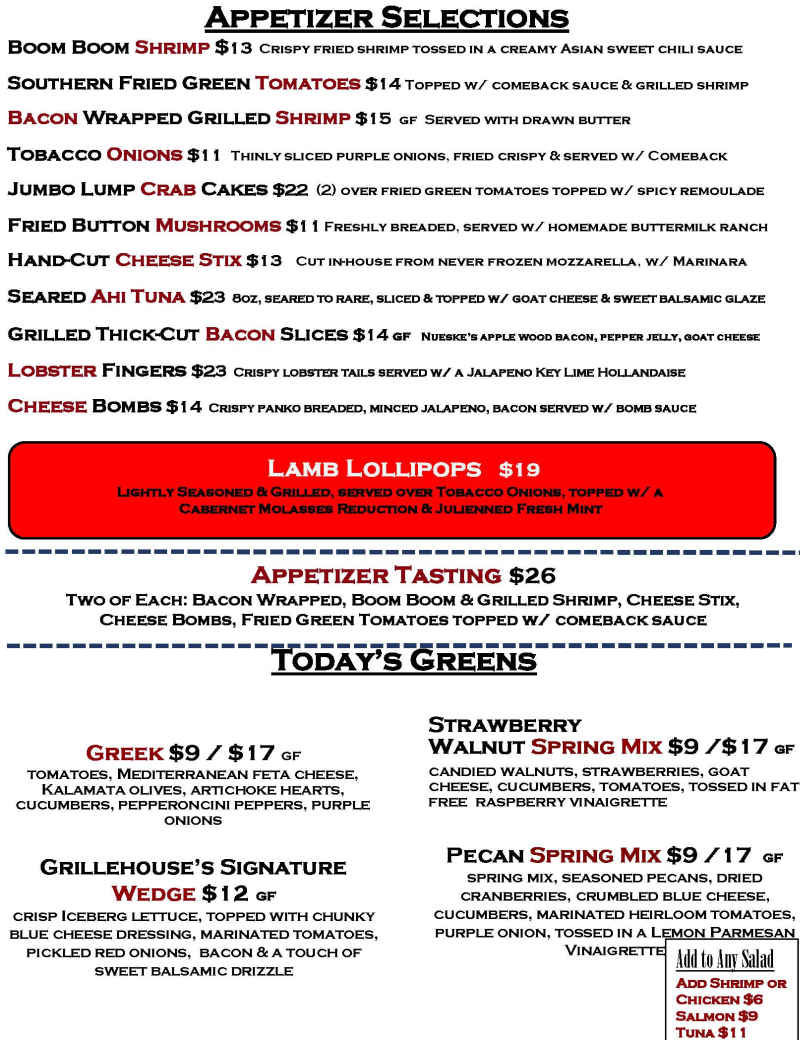 Oxford Grillehouse menu page 1