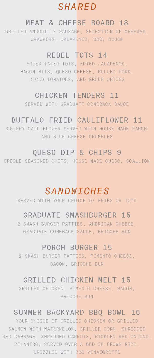 The Coop menu page 1