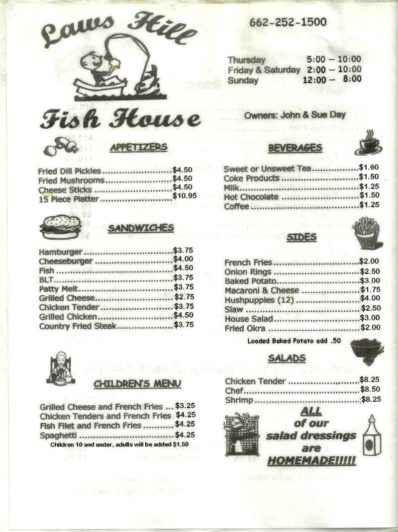 Laws Hill Fish House menu page 1