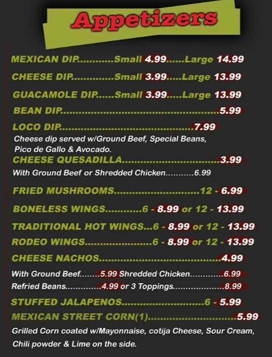 El Rodeo menu page 1