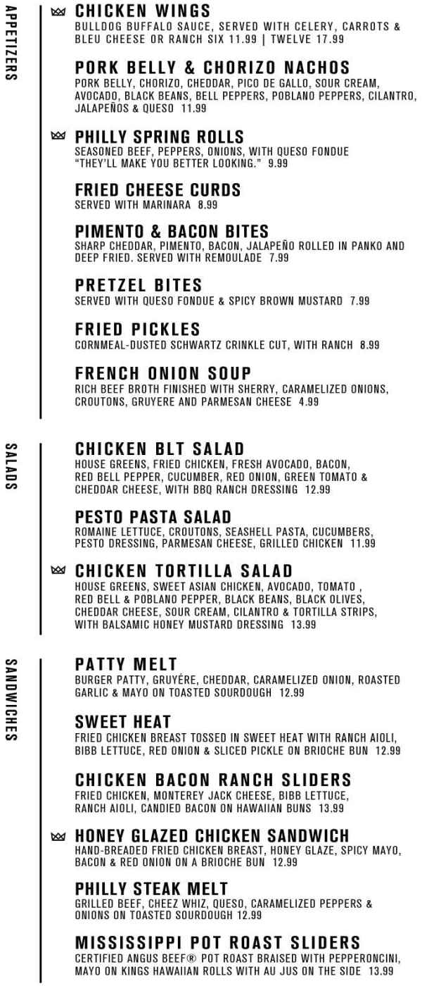 Bulldog Burger Co menu page 1