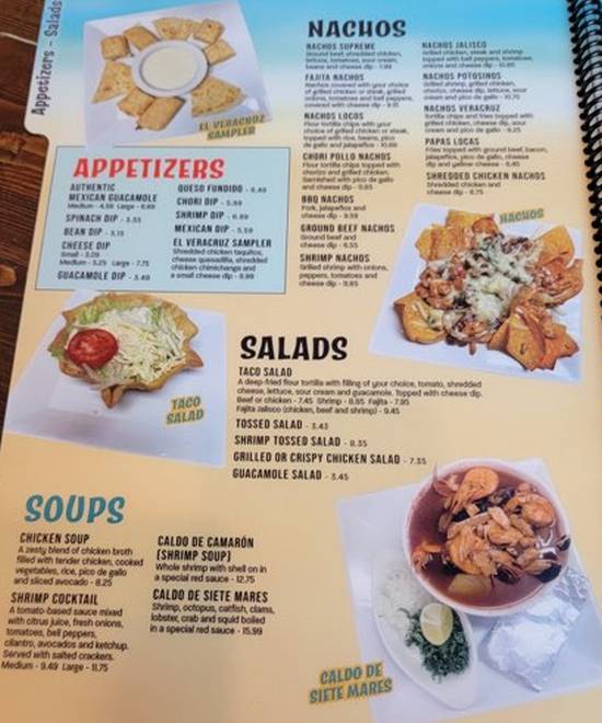 El Veracruz Mexican menu page 1
