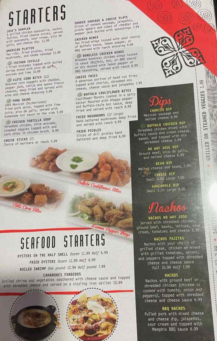 No Way Jose menu page 1