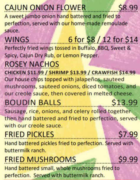 Rosey Baby menu page 1