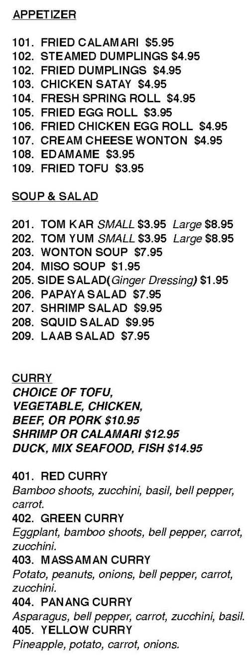 Thai Siam menu page 1