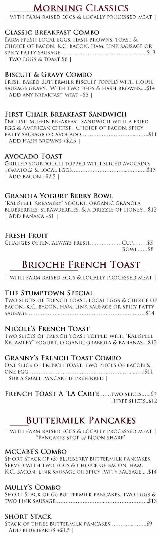 Buffalo Cafe menu page 1