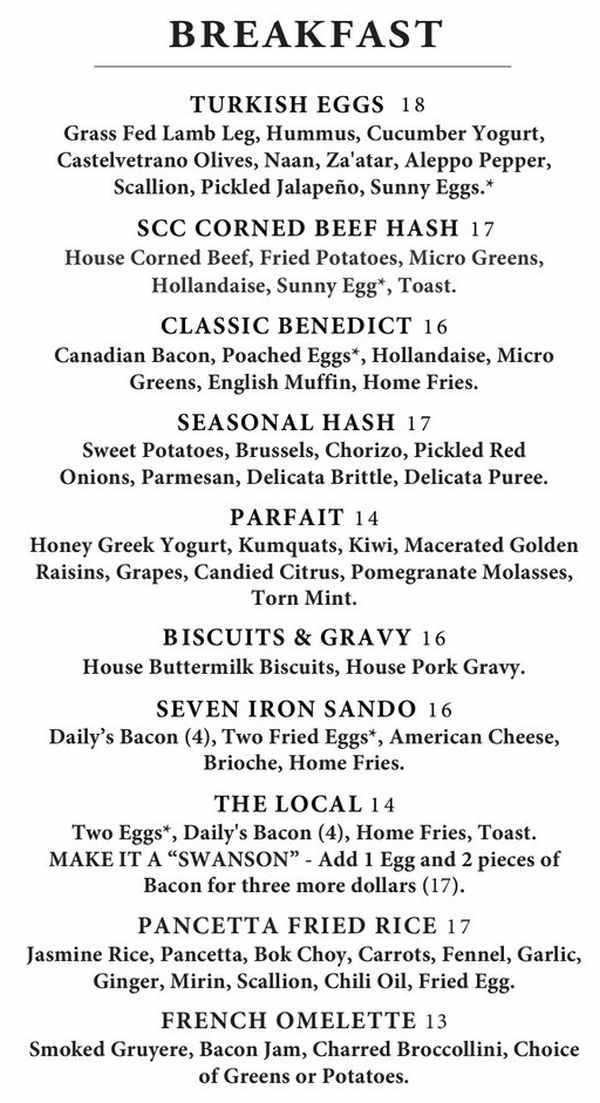 Swift Creek Cafe menu page 1