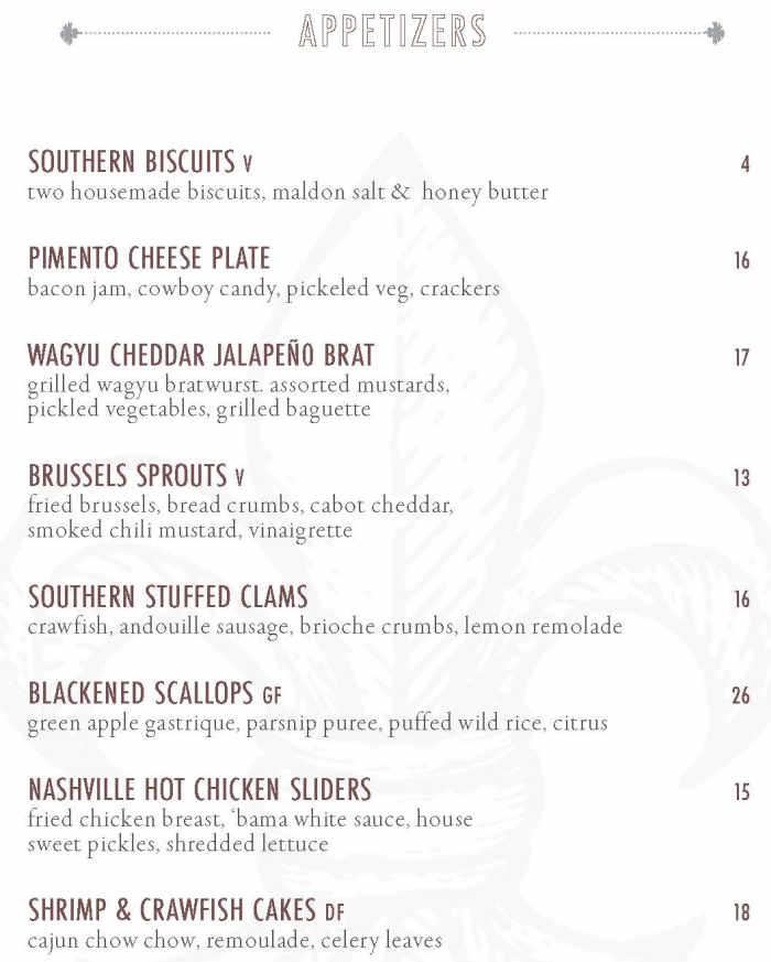 Tupelo Grille menu page 1