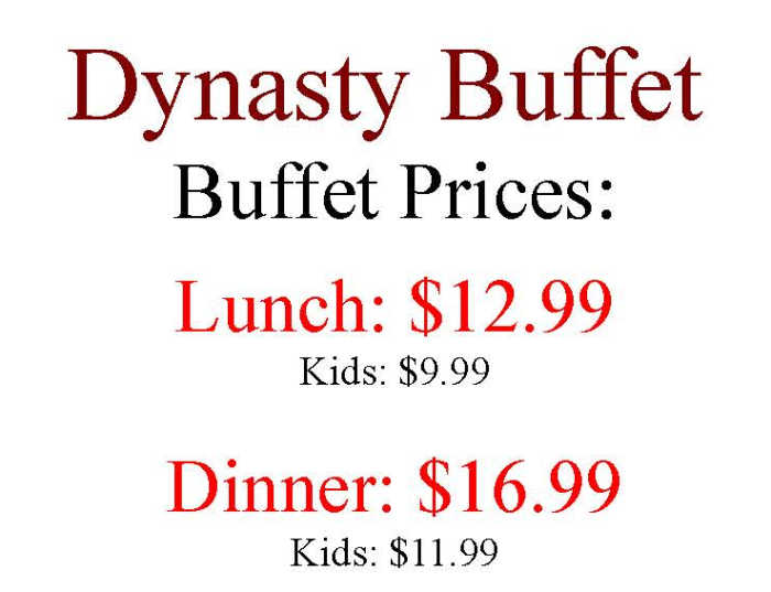 Dynasty Buffet menu page 1