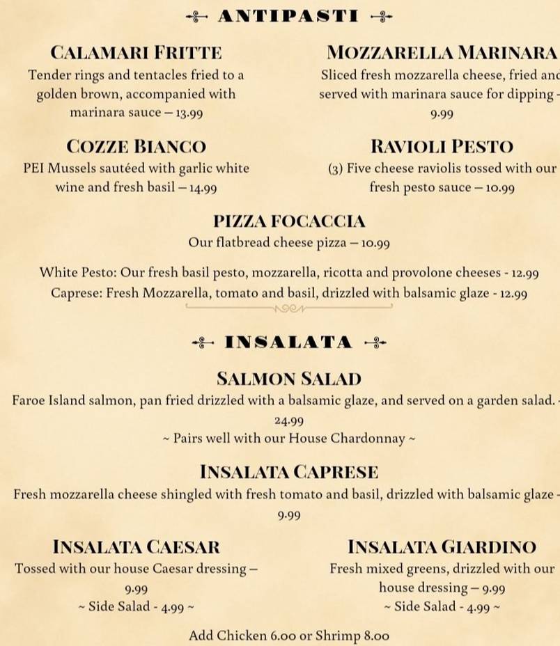 Nonna's Kitchen menu page 1