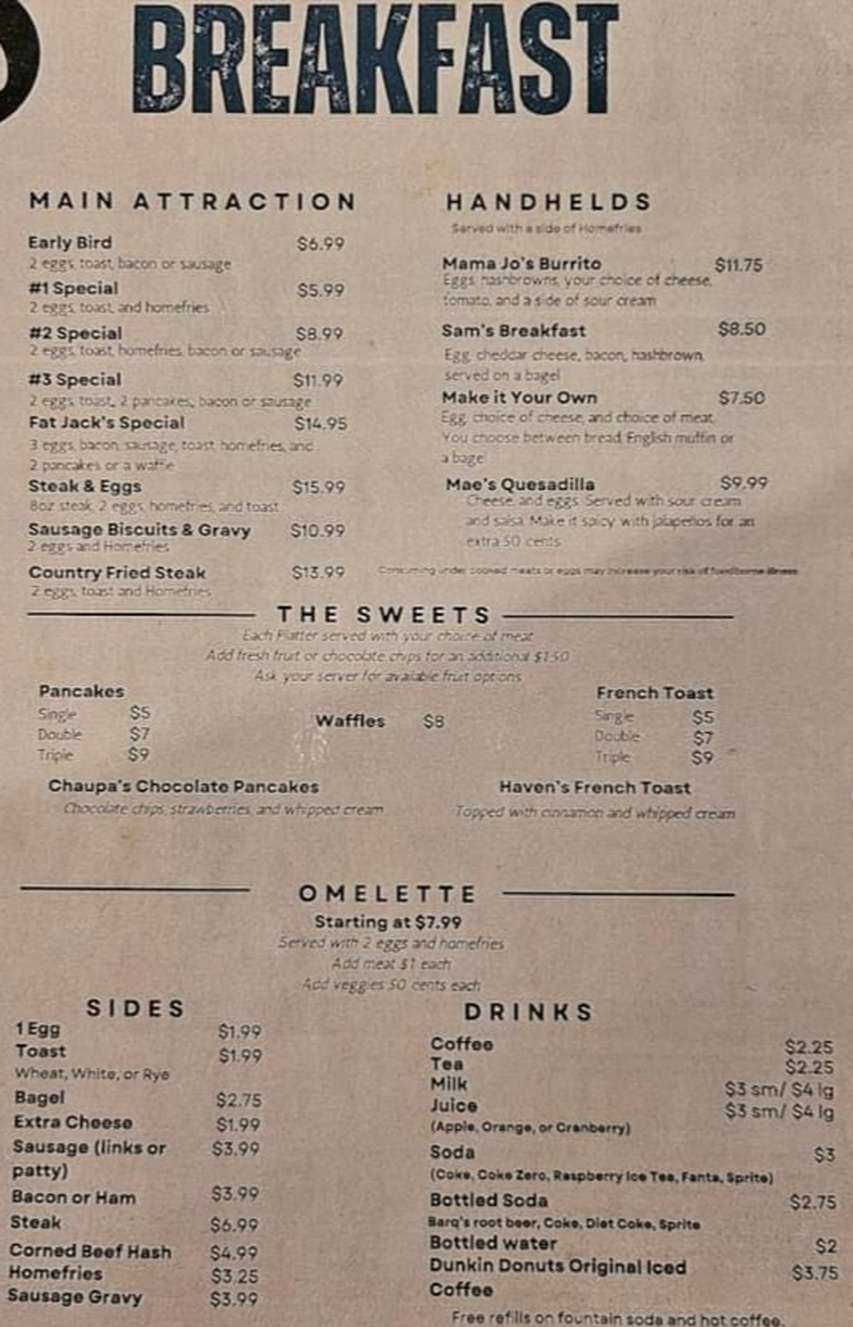 Exit Ate Restaurant menu page 1