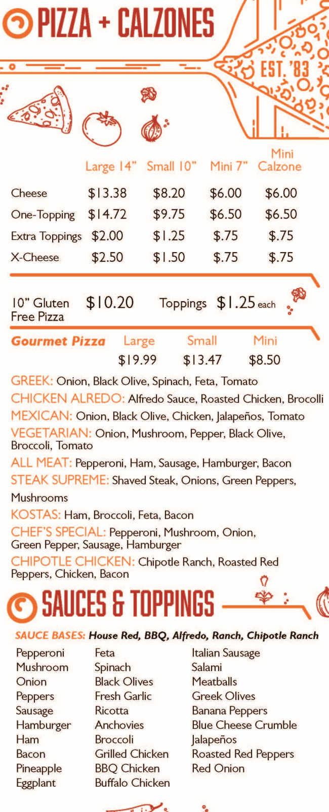 Pizza Chef menu page 1