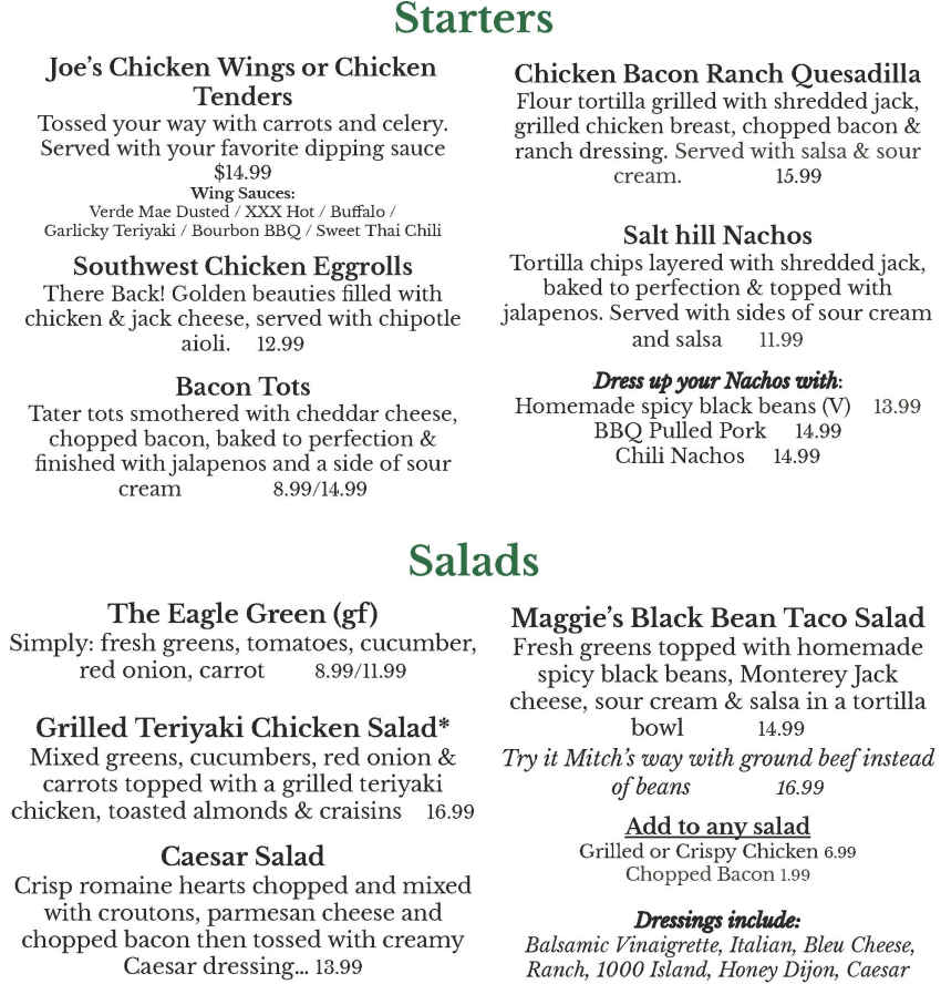 Salt Hill Pub menu page 1