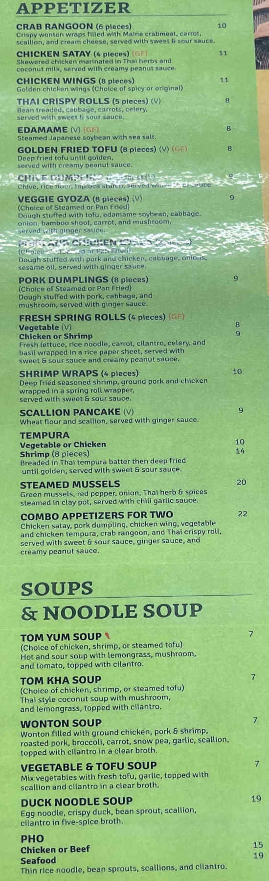 Asian Thai Kitchen menu page 1