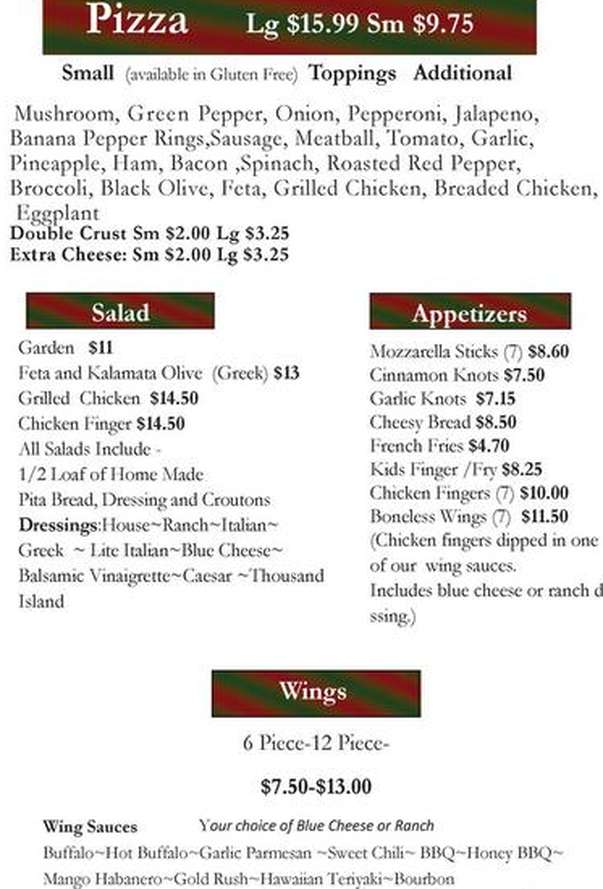 Paisanos Pizzeria menu page 1