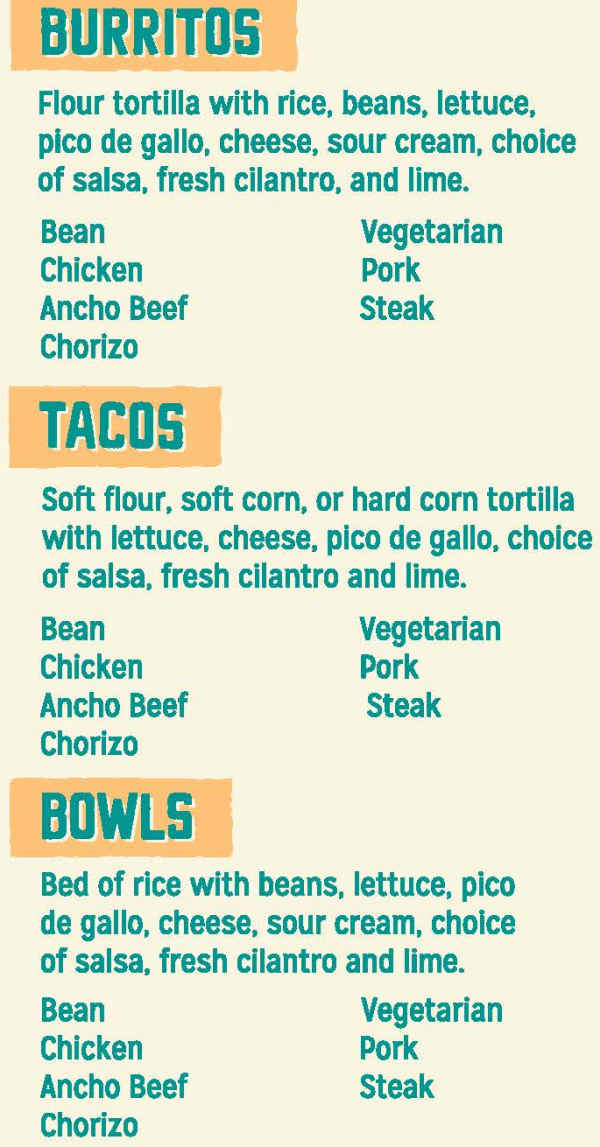 Las Olas Taqueria menu page 1