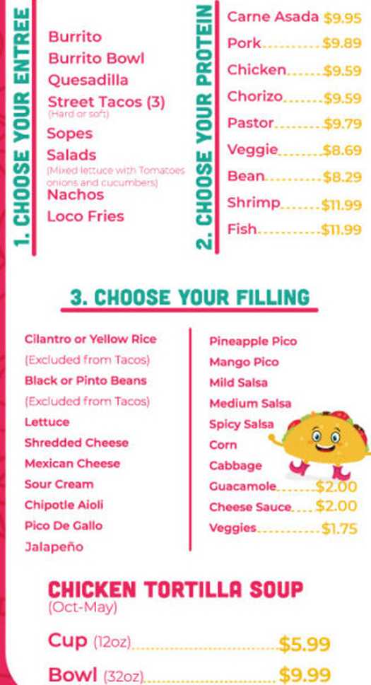 Burrito Loco menu page 1