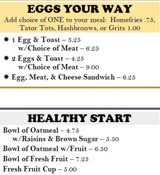 Betty's Kitchen menu page 1