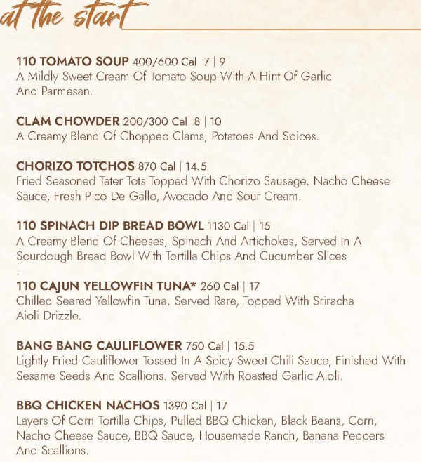 110 Grill menu page 1