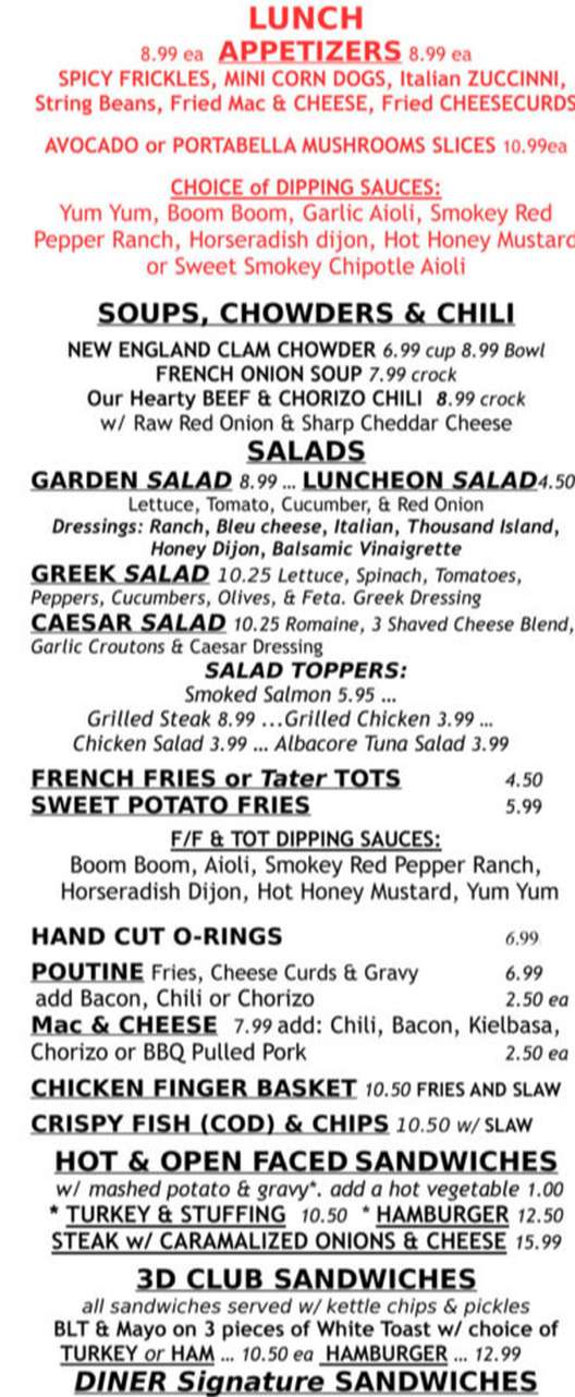 Four Aces Diner menu page 1