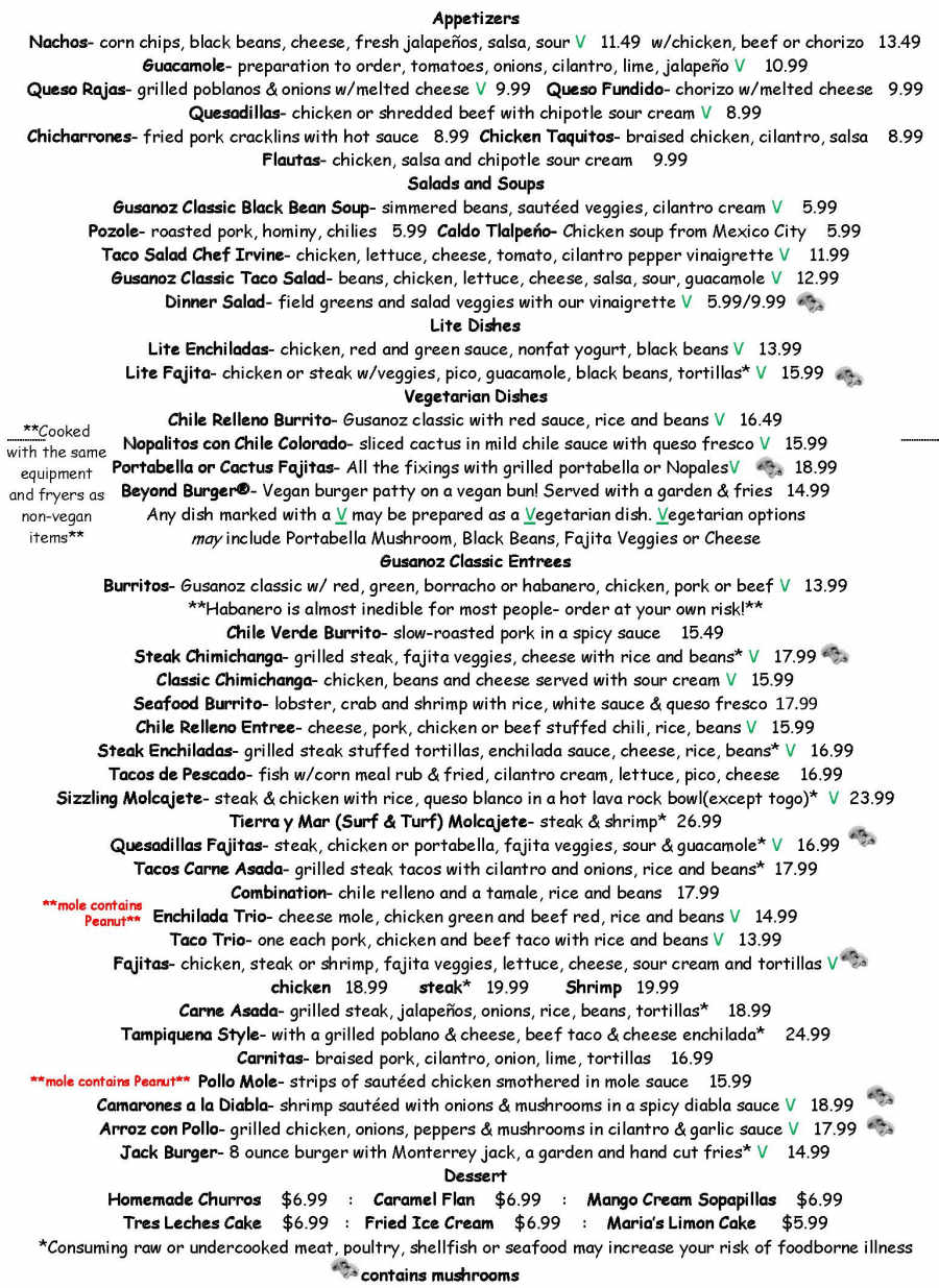 Gusanoz Mexican menu page 1