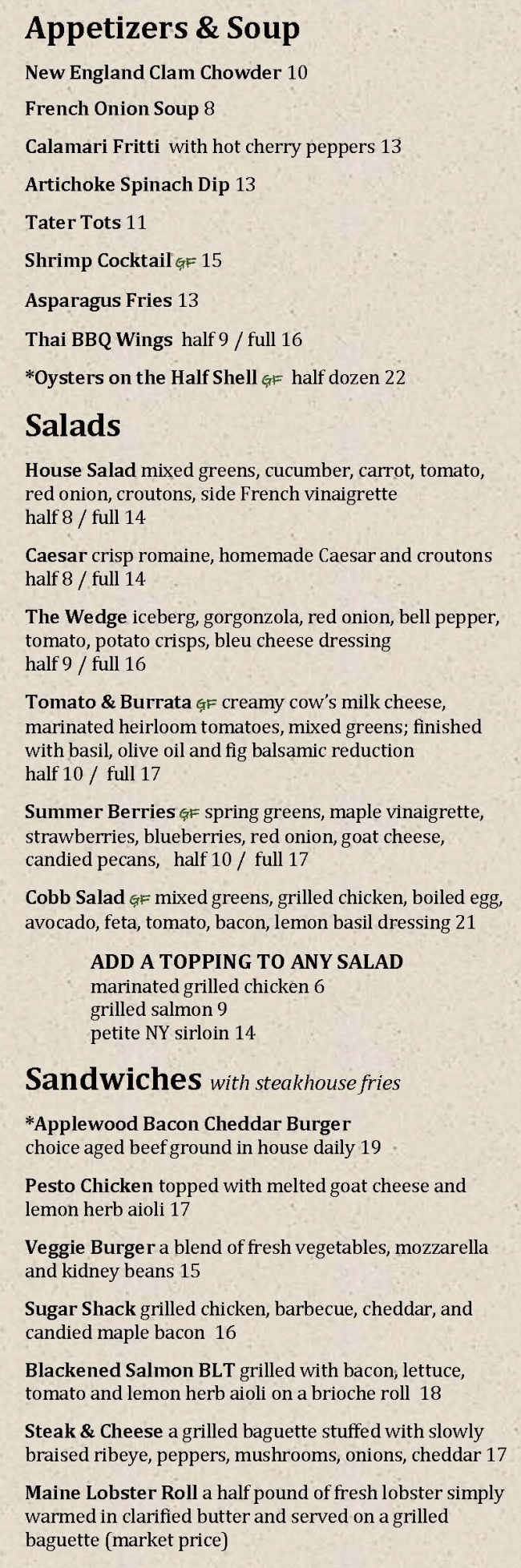 Jesse's Steakhouse menu page 1