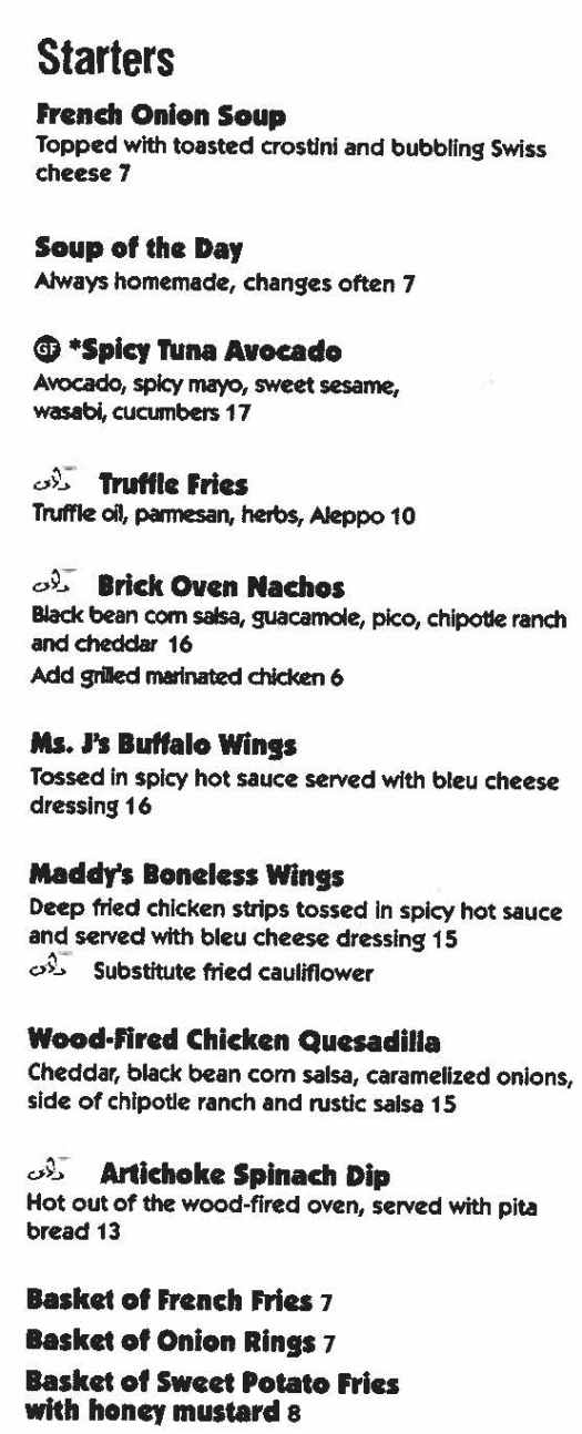 Molly's menu page 1