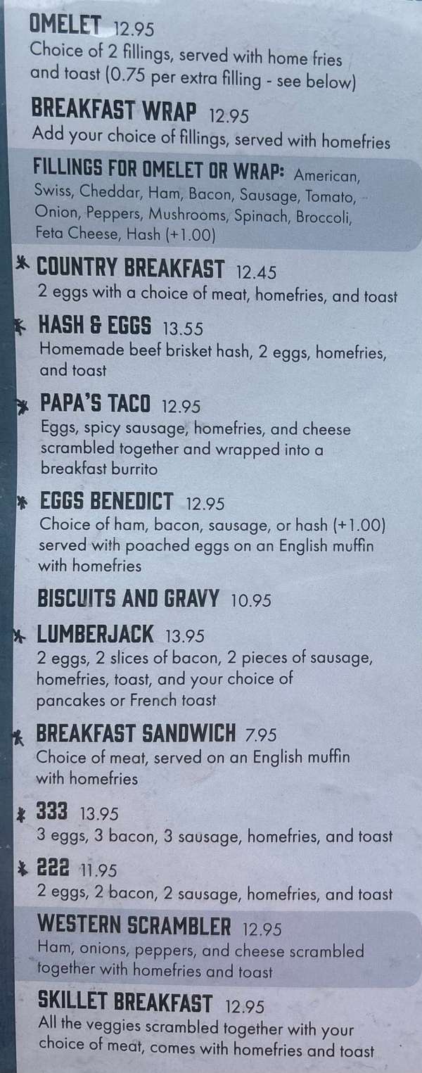 The Fort Exit 18 menu page 1