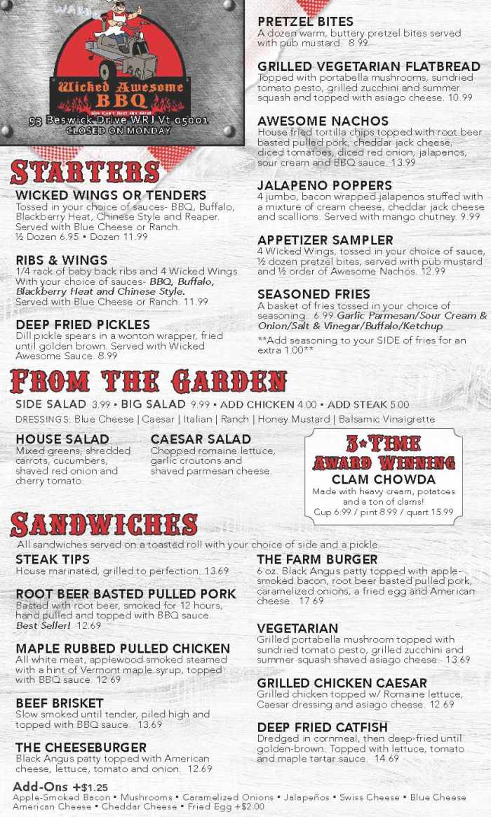 Wicked Awesome BBQ menu page 1