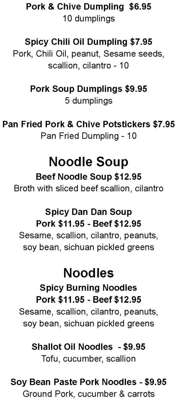 Happy Dumpling menu page 1