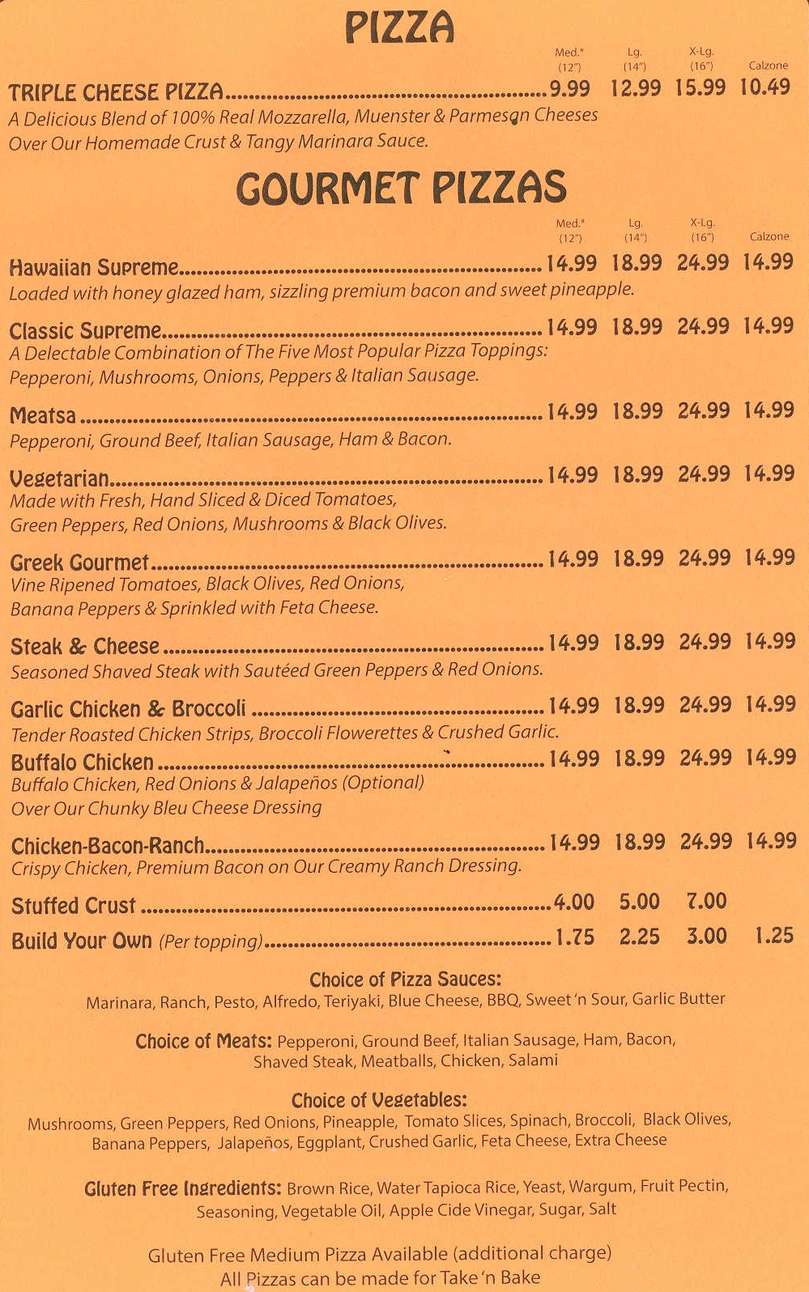 Pizza Pie menu page 1