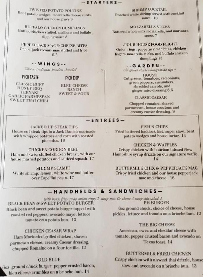 The Pour House menu page 1