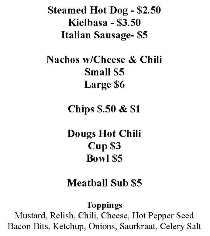 Doug's Hot Dog Van menu page 1