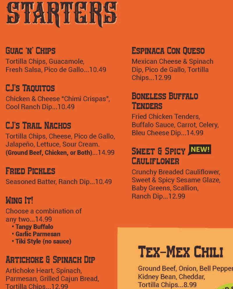 Cactus Jack's Grill menu page 1