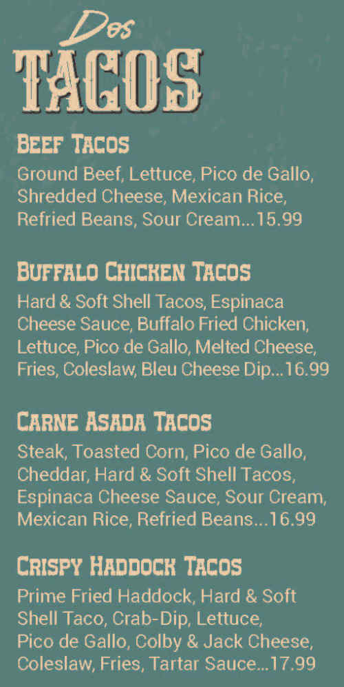 Cactus Jack's Grill Menu, Laconia, NH