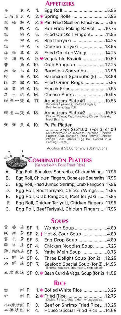 Shang Hai Chinese menu page 1